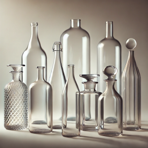 Many glass bottles of different shapes and sizes